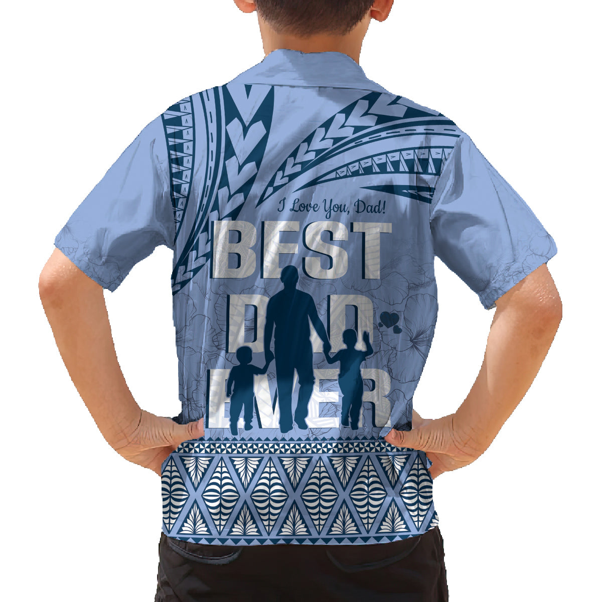 Tonga Father's Day Family Matching Tank Maxi Dress and Hawaiian Shirt Best Dad Ever Tongan Ngatu Pattern - Blue