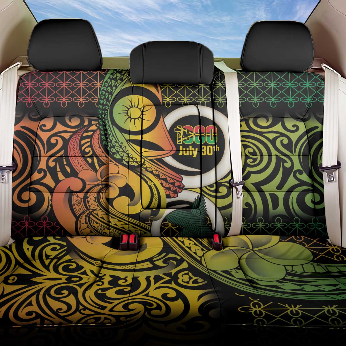 Vanuatu 1980 Back Car Seat Cover Ni-Van Tamtam Sand Drawing Pattern