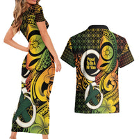 Vanuatu 1980 Couples Matching Short Sleeve Bodycon Dress and Hawaiian Shirt Ni-Van Tamtam Sand Drawing Pattern
