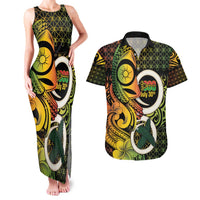 Vanuatu 1980 Couples Matching Tank Maxi Dress and Hawaiian Shirt Ni-Van Tamtam Sand Drawing Pattern LT14 Black - Polynesian Pride