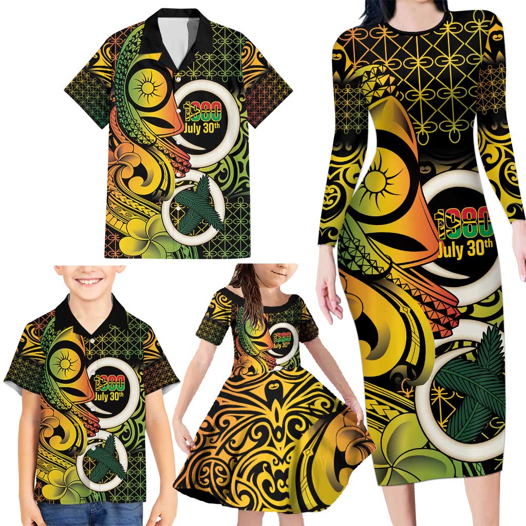 Vanuatu 1980 Family Matching Long Sleeve Bodycon Dress and Hawaiian Shirt Ni-Van Tamtam Sand Drawing Pattern