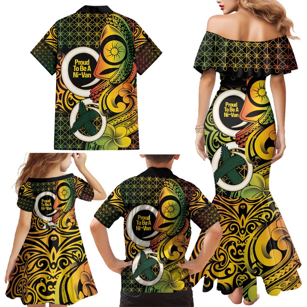 Vanuatu 1980 Family Matching Mermaid Dress and Hawaiian Shirt Ni-Van Tamtam Sand Drawing Pattern
