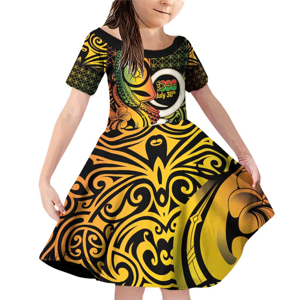 Vanuatu 1980 Family Matching Off Shoulder Short Dress and Hawaiian Shirt Ni-Van Tamtam Sand Drawing Pattern