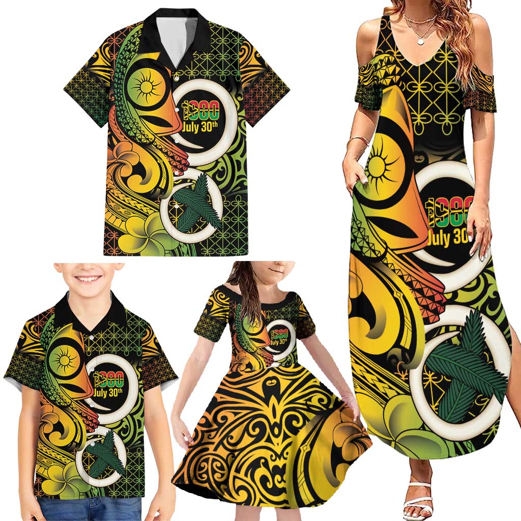 Vanuatu 1980 Family Matching Summer Maxi Dress and Hawaiian Shirt Ni-Van Tamtam Sand Drawing Pattern