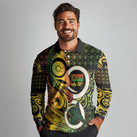 Vanuatu 1980 Long Sleeve Polo Shirt Ni-Van Tamtam Sand Drawing Pattern LT14 - Polynesian Pride