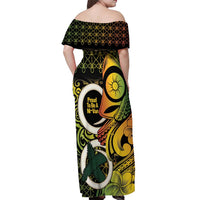 Vanuatu 1980 Off Shoulder Maxi Dress Ni-Van Tamtam Sand Drawing Pattern