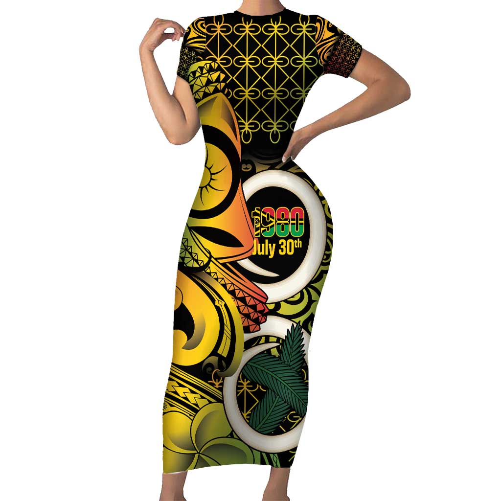 Vanuatu 1980 Short Sleeve Bodycon Dress Ni-Van Tamtam Sand Drawing Pattern
