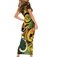 Vanuatu 1980 Short Sleeve Bodycon Dress Ni-Van Tamtam Sand Drawing Pattern