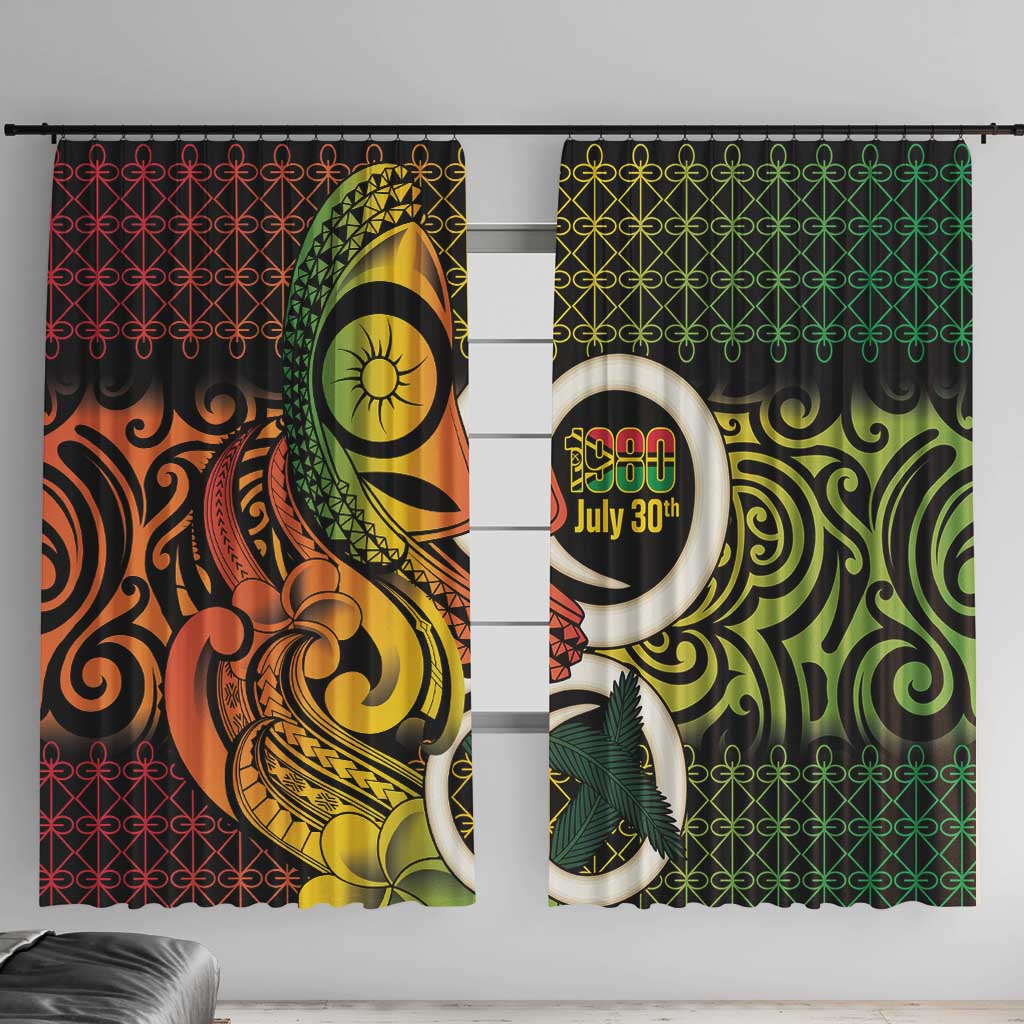 Vanuatu 1980 Window Curtain Ni-Van Tamtam Sand Drawing Pattern LT14 With Hooks Black - Polynesian Pride