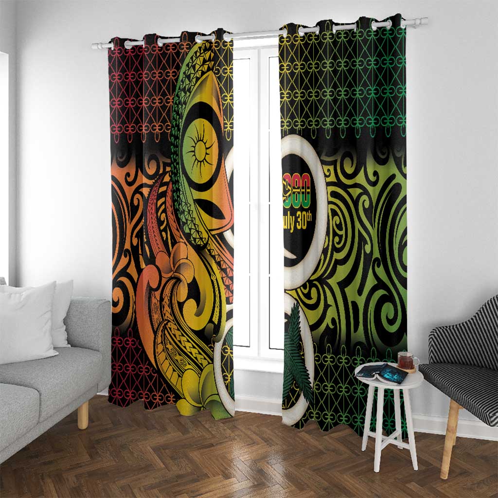 Vanuatu 1980 Window Curtain Ni-Van Tamtam Sand Drawing Pattern LT14 With Grommets Black - Polynesian Pride