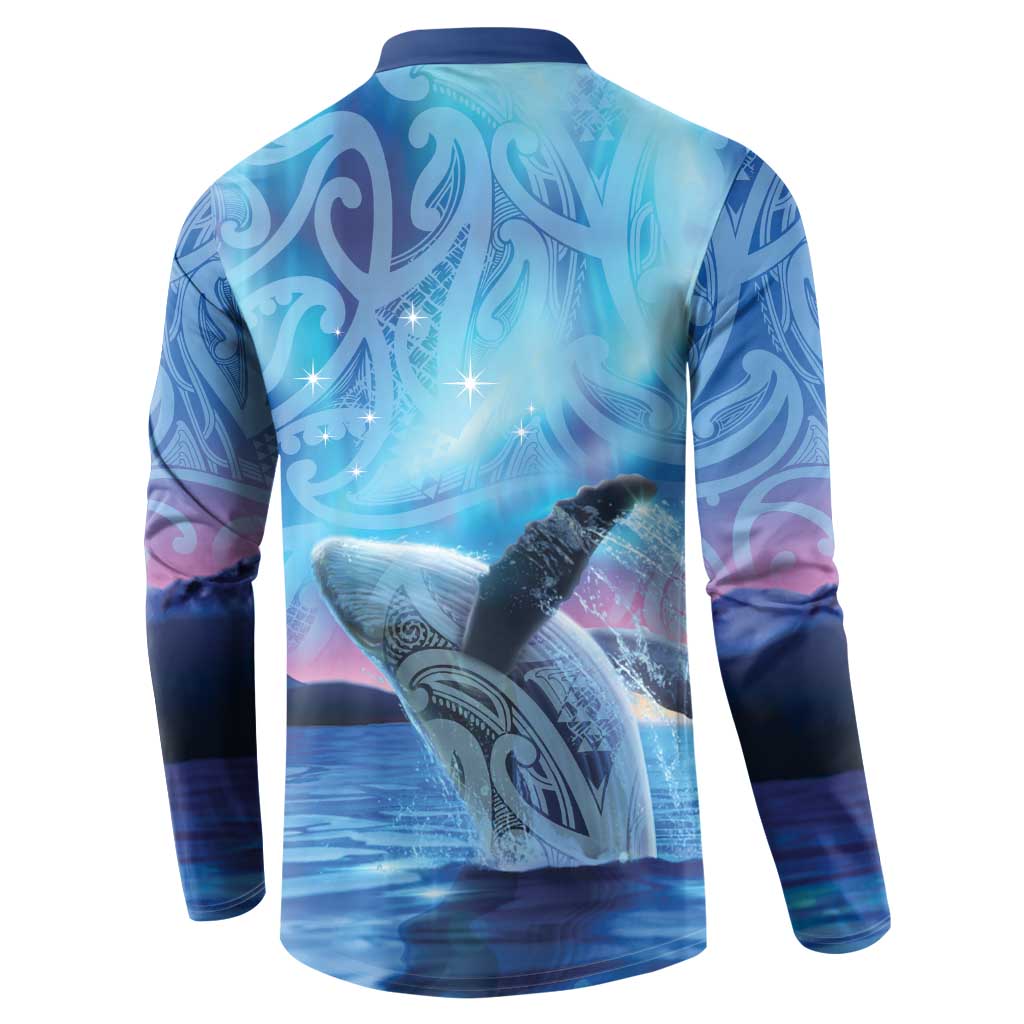 New Zealand Matariki Humpback Whale Button Sweatshirt Paikea Maori New Year Blue Galaxy LT14 - Polynesian Pride