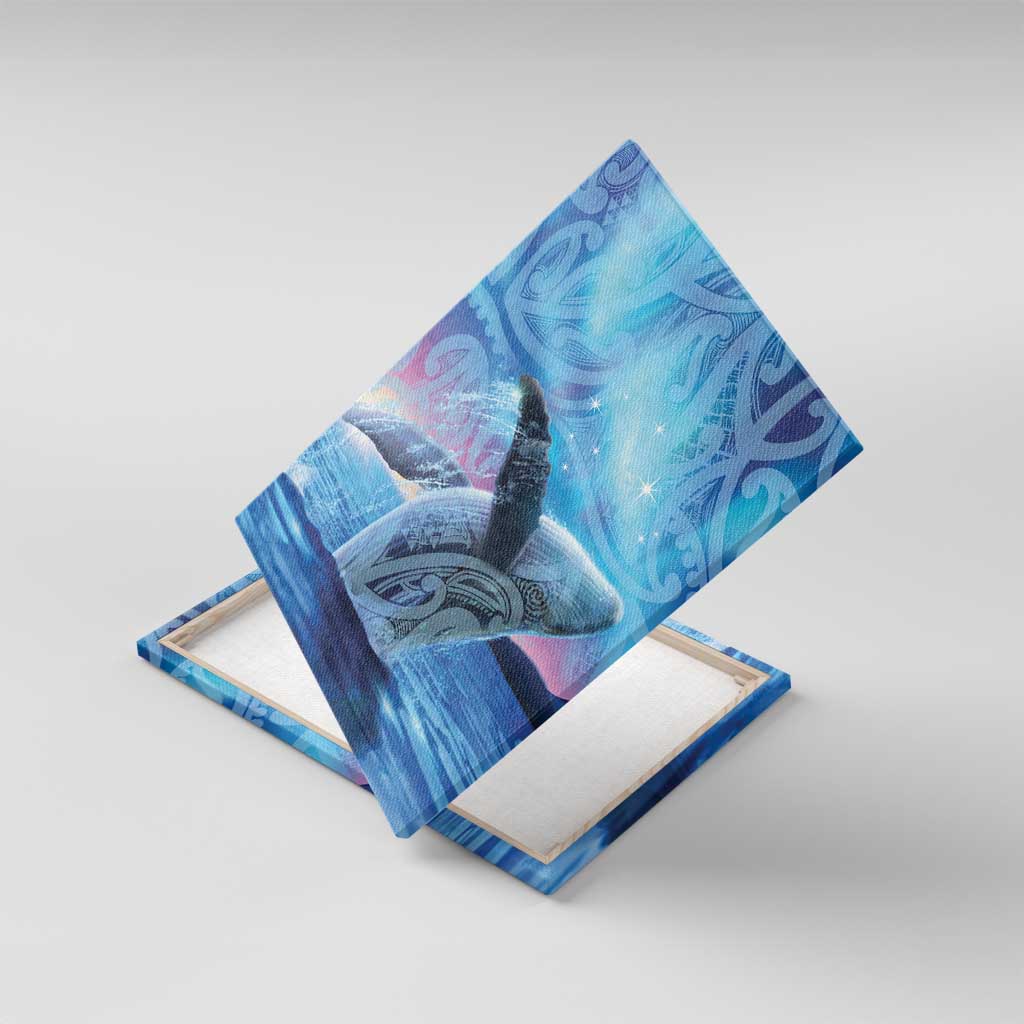 New Zealand Matariki Humpback Whale Canvas Wall Art Paikea Maori New Year Blue Galaxy LT14 With Frame Blue - Polynesian Pride