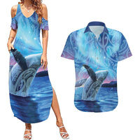 New Zealand Matariki Humpback Whale Couples Matching Summer Maxi Dress and Hawaiian Shirt Paikea Maori New Year Blue Galaxy