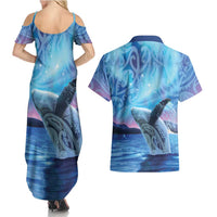 New Zealand Matariki Humpback Whale Couples Matching Summer Maxi Dress and Hawaiian Shirt Paikea Maori New Year Blue Galaxy