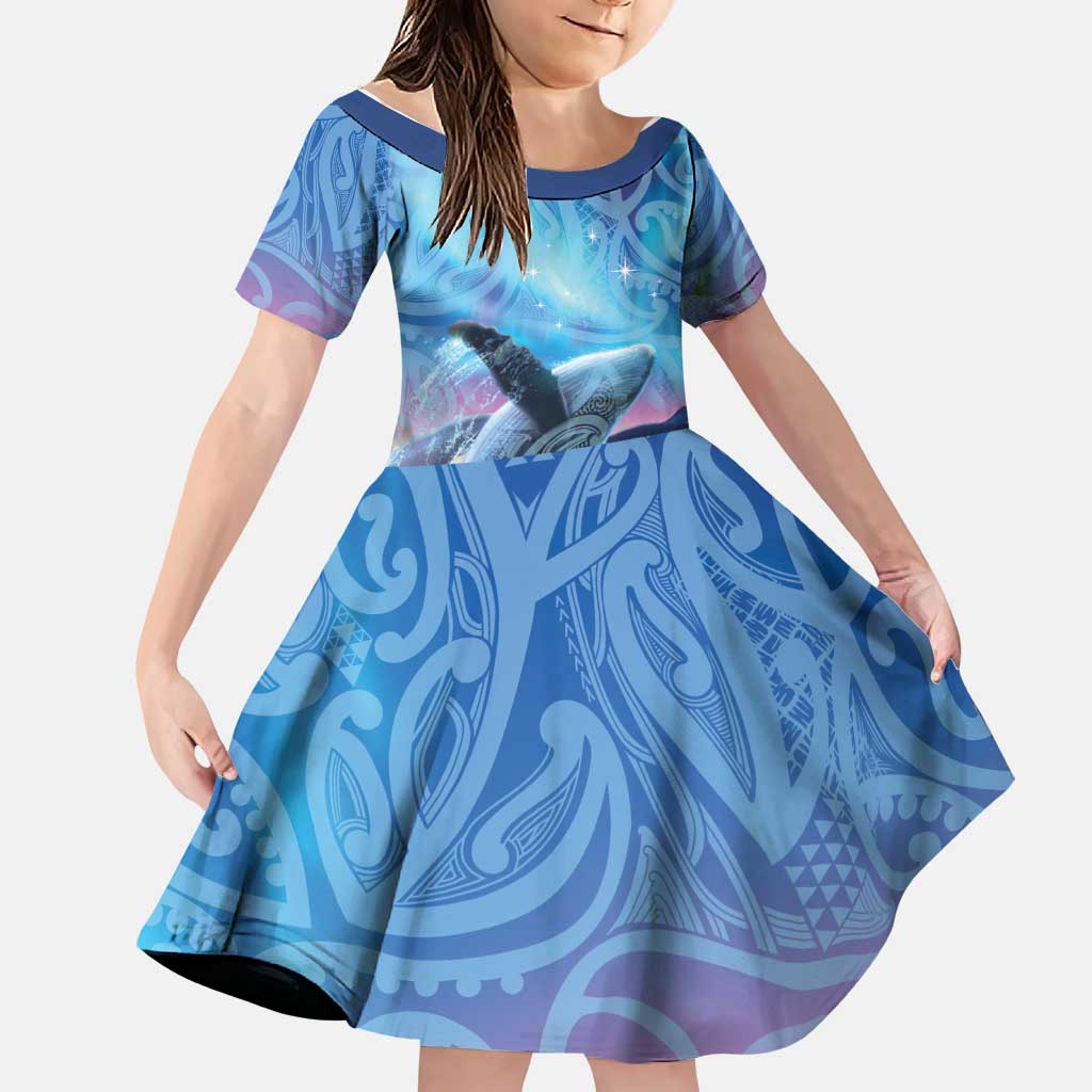 New Zealand Matariki Humpback Whale Family Matching Mermaid Dress and Hawaiian Shirt Paikea Maori New Year Blue Galaxy