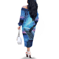 New Zealand Matariki Humpback Whale Family Matching Off The Shoulder Long Sleeve Dress and Hawaiian Shirt Paikea Maori New Year Blue Galaxy