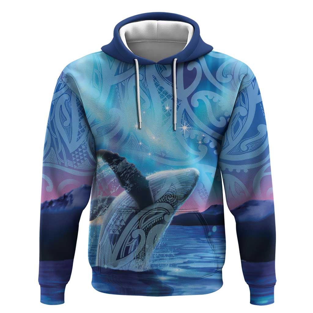 New Zealand Matariki Humpback Whale Hoodie Paikea Maori New Year Blue Galaxy LT14 Pullover Hoodie Blue - Polynesian Pride