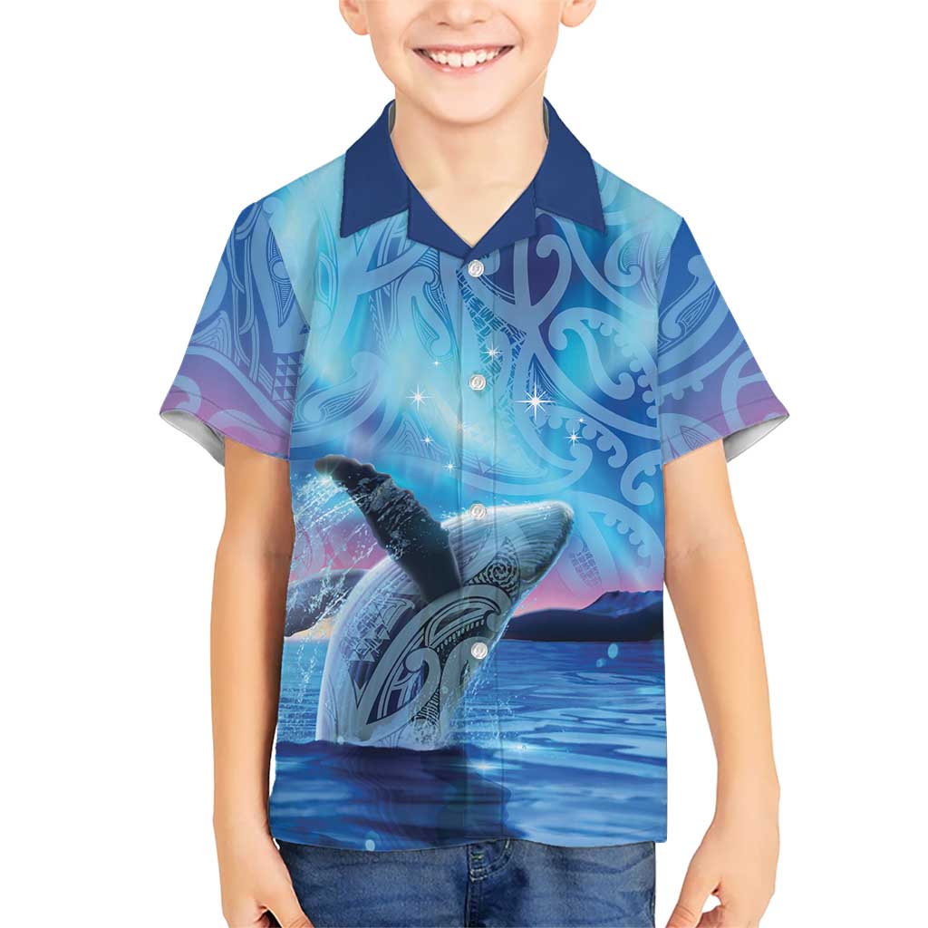 New Zealand Matariki Humpback Whale Kid Hawaiian Shirt Paikea Maori New Year Blue Galaxy