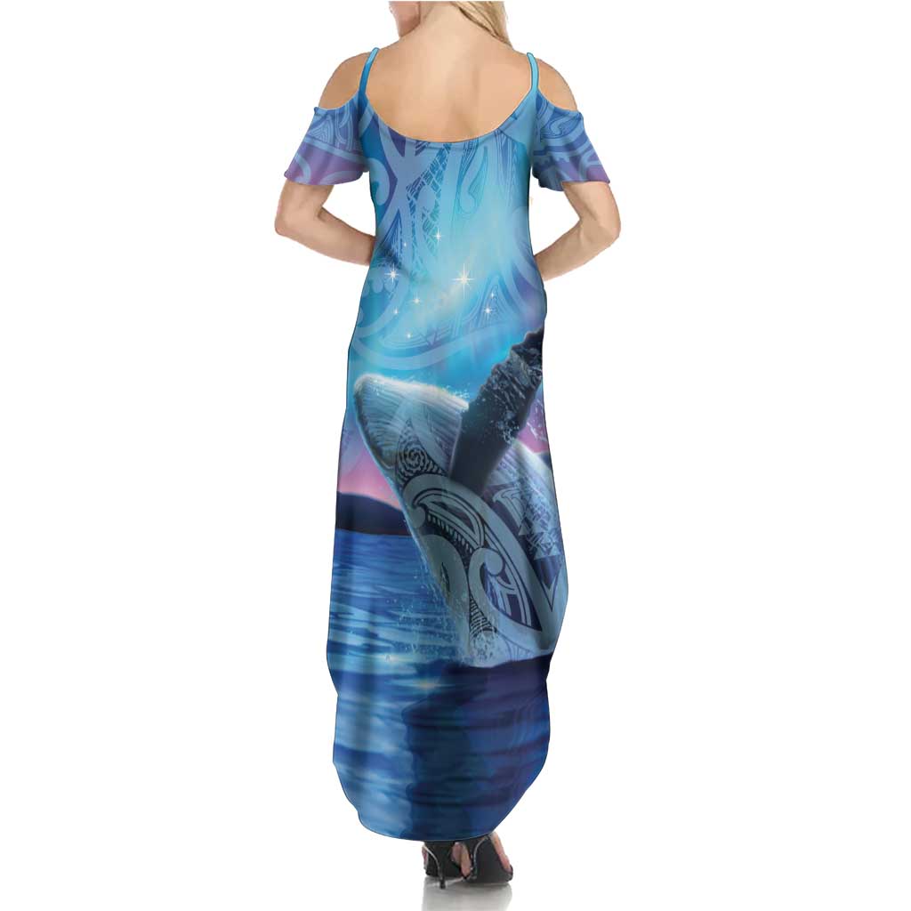 New Zealand Matariki Humpback Whale Summer Maxi Dress Paikea Maori New Year Blue Galaxy LT14 - Polynesian Pride