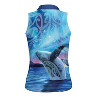 New Zealand Matariki Humpback Whale Women Sleeveless Polo Shirt Paikea Maori New Year Blue Galaxy