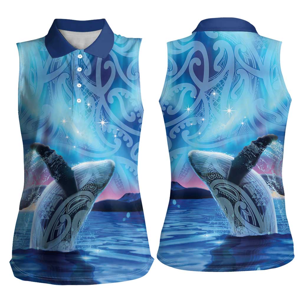 New Zealand Matariki Humpback Whale Women Sleeveless Polo Shirt Paikea Maori New Year Blue Galaxy