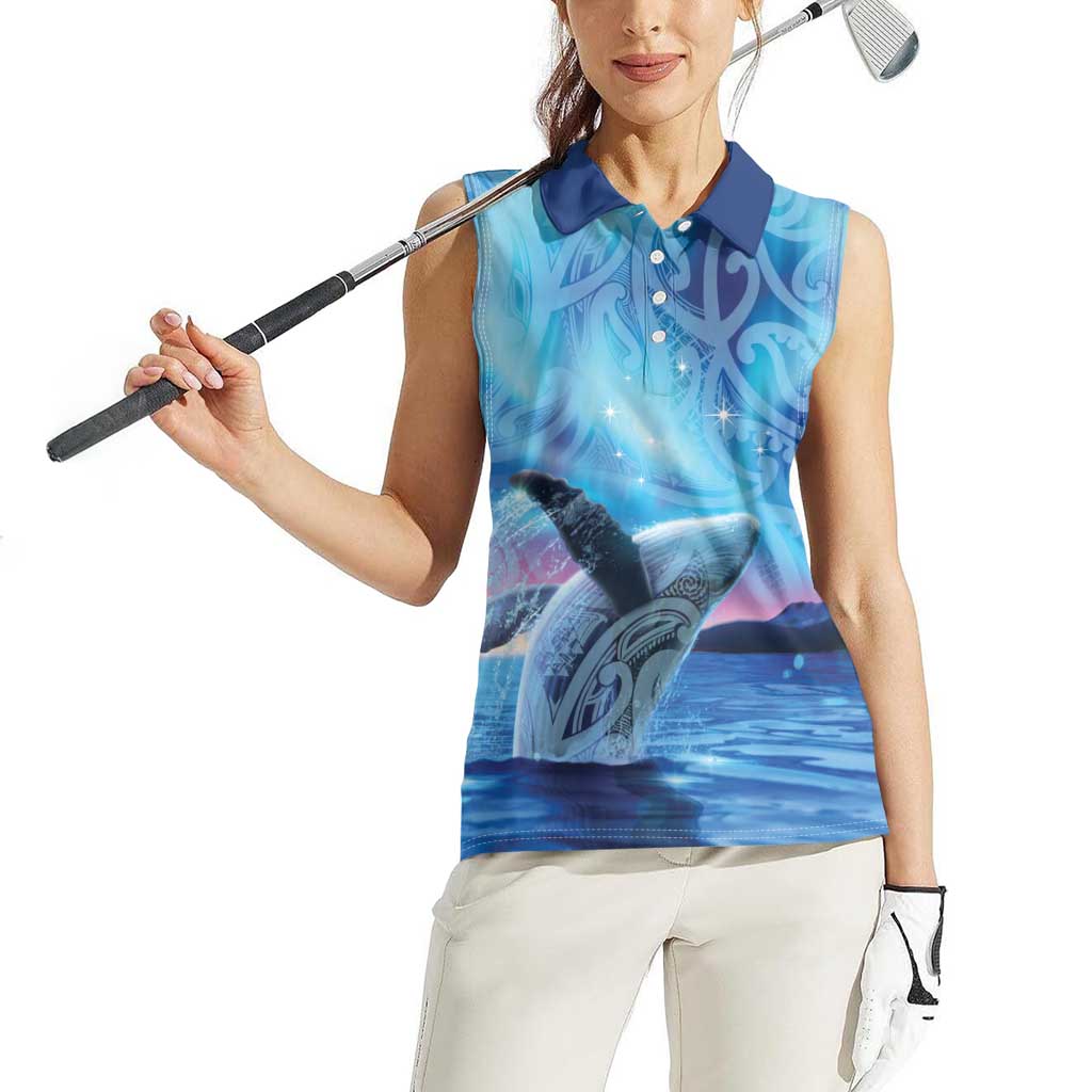 New Zealand Matariki Humpback Whale Women Sleeveless Polo Shirt Paikea Maori New Year Blue Galaxy