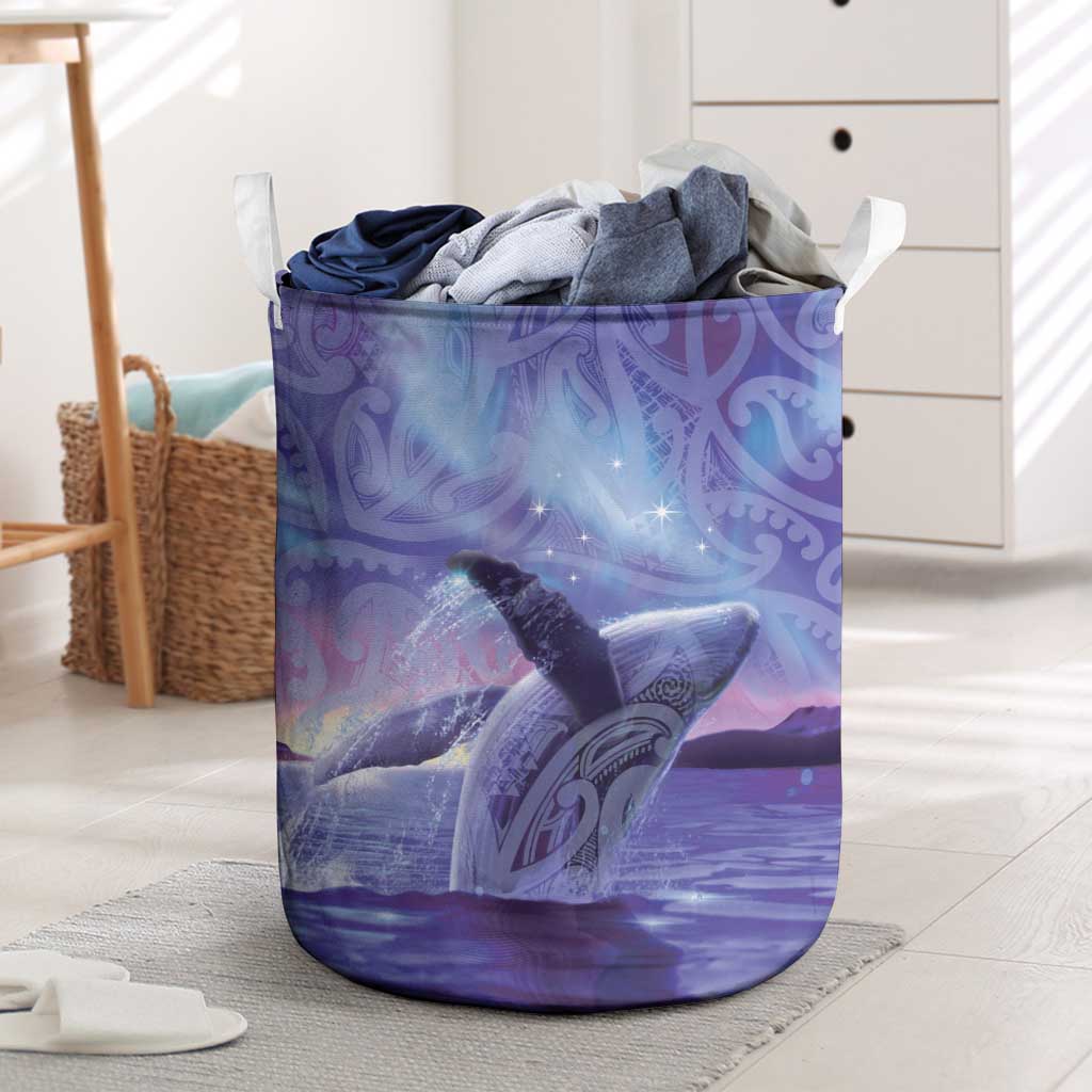 New Zealand Matariki Humpback Whale Laundry Basket Paikea Maori New Year Purple Galaxy