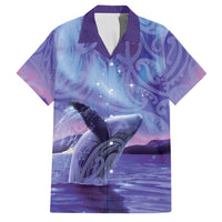 New Zealand Matariki Humpback Whale Family Matching Off Shoulder Maxi Dress and Hawaiian Shirt Paikea Maori New Year Purple Galaxy LT14 Dad's Shirt - Short Sleeve Purple - Polynesian Pride