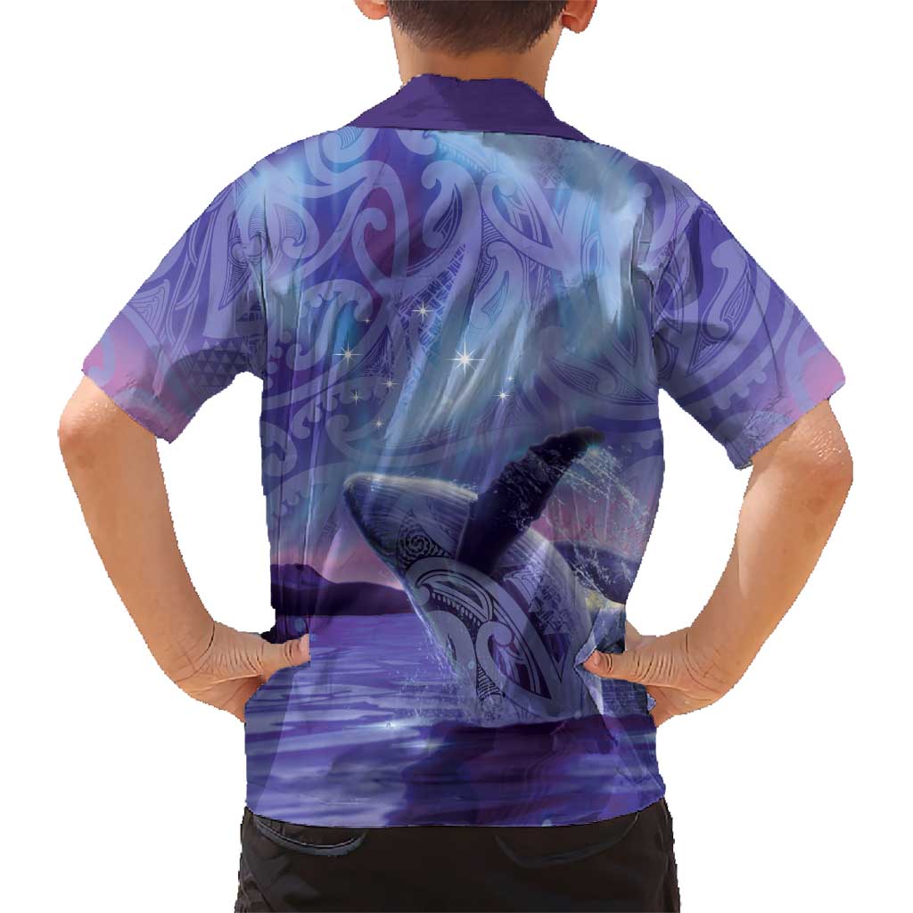 New Zealand Matariki Humpback Whale Family Matching Short Sleeve Bodycon Dress and Hawaiian Shirt Paikea Maori New Year Purple Galaxy LT14 - Polynesian Pride