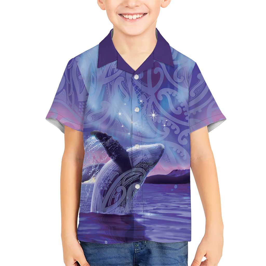 New Zealand Matariki Humpback Whale Family Matching Summer Maxi Dress and Hawaiian Shirt Paikea Maori New Year Purple Galaxy LT14 Son's Shirt Purple - Polynesian Pride