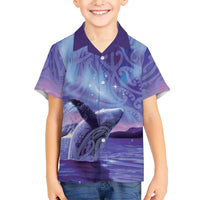 New Zealand Matariki Humpback Whale Family Matching Tank Maxi Dress and Hawaiian Shirt Paikea Maori New Year Purple Galaxy LT14 Son's Shirt Purple - Polynesian Pride