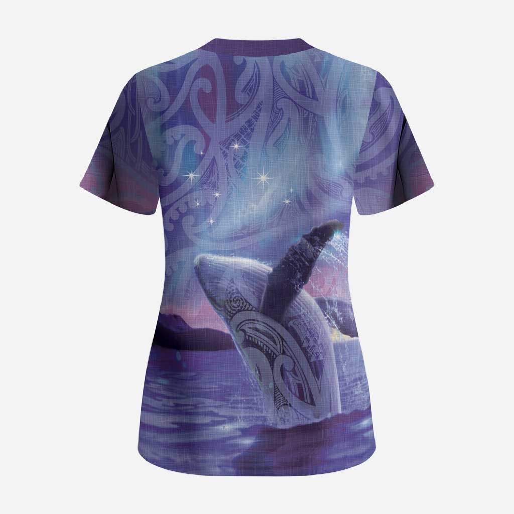 New Zealand Matariki Humpback Whale Scrub Top Paikea Maori New Year Purple Galaxy LT14 - Polynesian Pride
