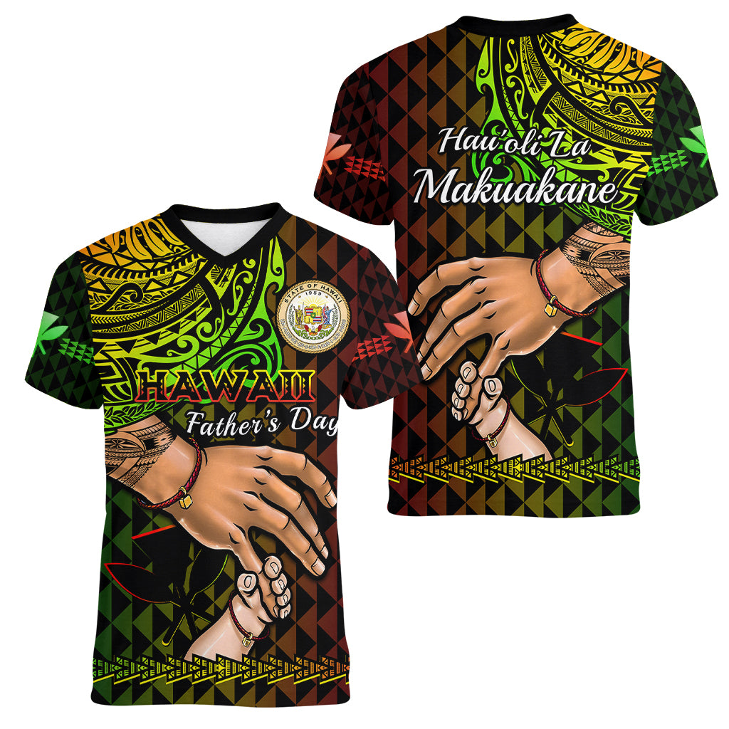 Polynesian Pride Father Day Hawaii Women V Neck T Shirt Kanaka Kakau Hauoli La Makuakane LT14 - Polynesian Pride