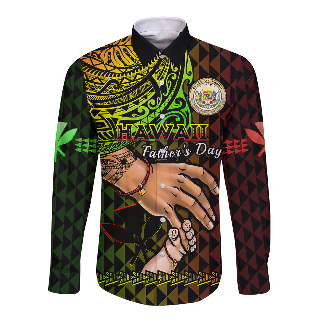 Personalised Father Day Hawaii Long Sleeve Button Shirt Kanaka Kakau Hauoli La Makuakane LT14 Unisex Reggae - Polynesian Pride