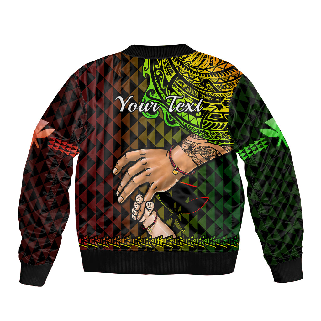 Personalised Father Day Hawaii Sleeve Zip Bomber Jacket Kanaka Kakau Hauoli La Makuakane LT14 - Polynesian Pride
