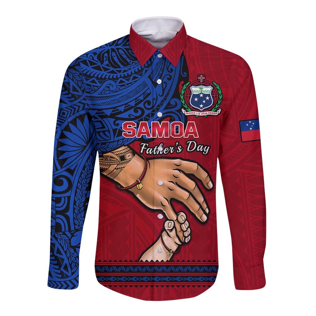 Personalised Father Day Samoa Long Sleeve Button Shirt Manuia le Aso Sa o Tama Red Version LT14 Unisex Red - Polynesian Pride