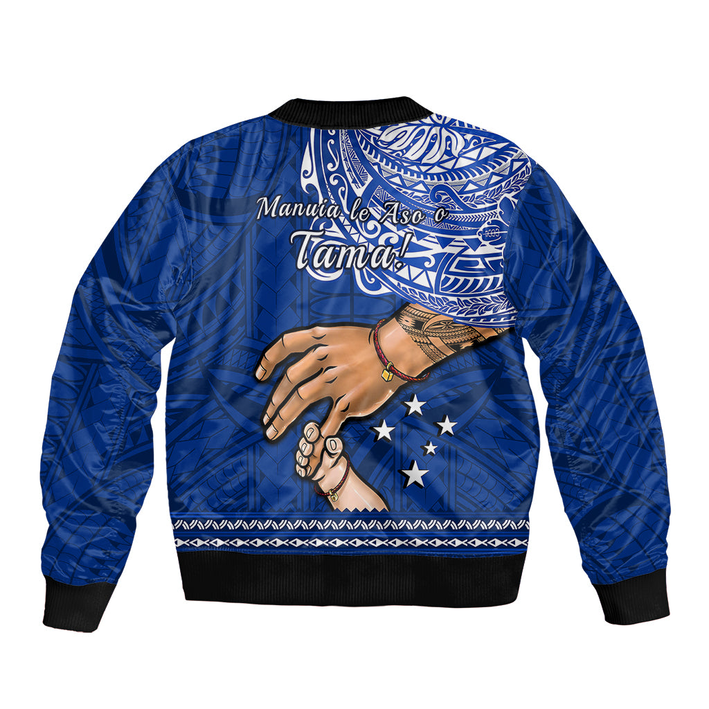 Polynesian Pride Father Day Samoa Bomber Jacket Manuia le Aso Sa o Tama Blue Version LT14 - Polynesian Pride