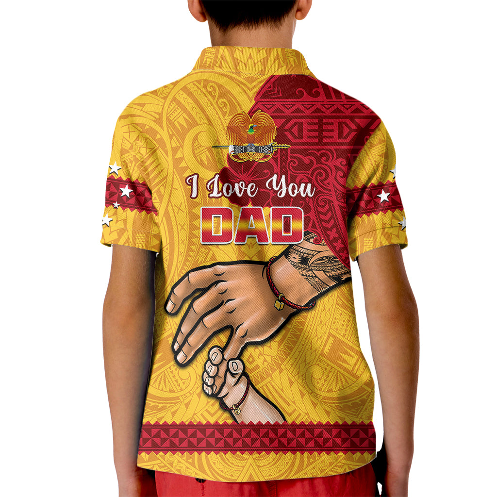 Polynesian Pride Father Day Papua New Guinea Kid Polo Shirt PNG I Love You Dad Yellow Version LT14 - Polynesian Pride