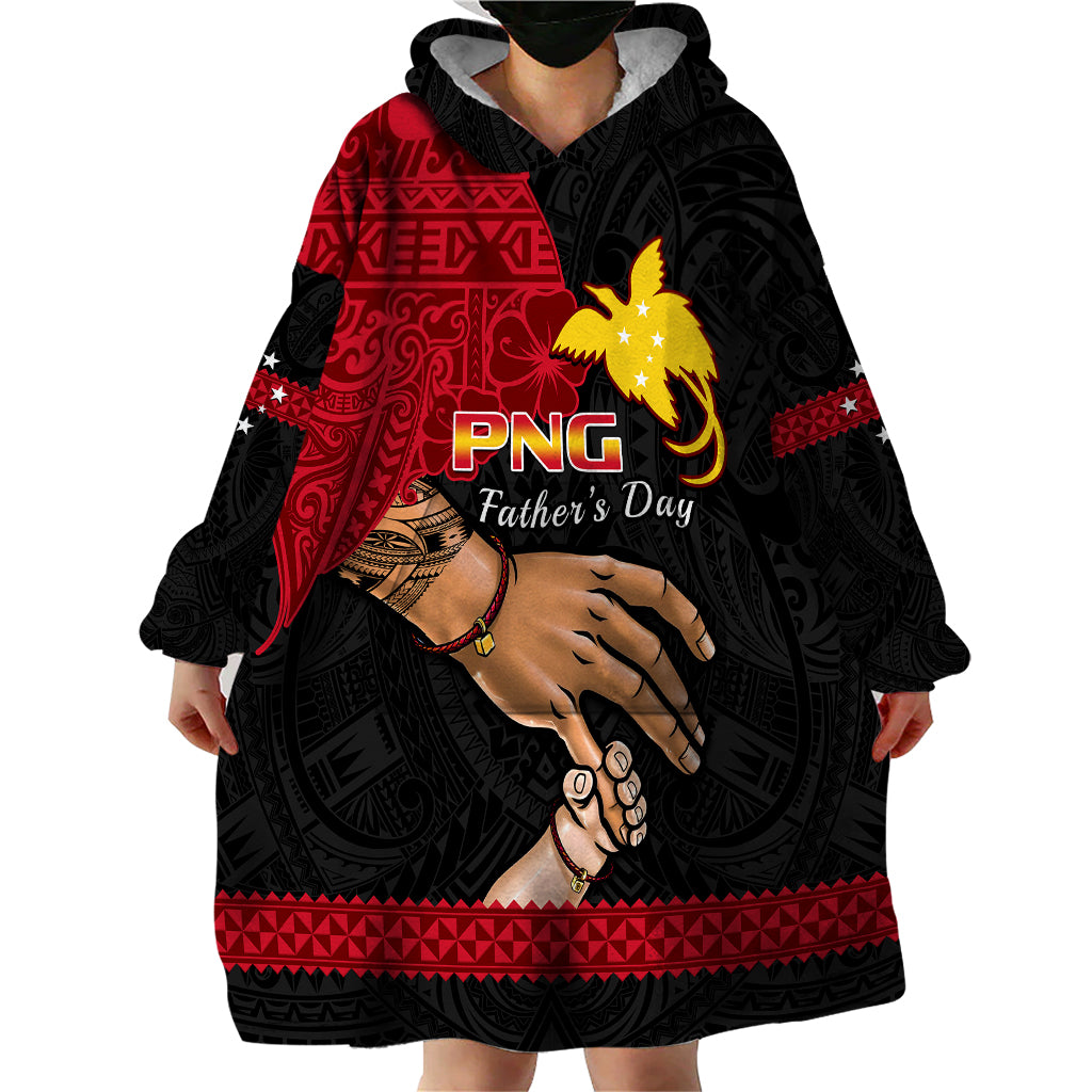 Personalised Father Day Papua New Guinea Wearable Blanket Hoodie PNG I Love You Dad Black Version LT14 - Polynesian Pride
