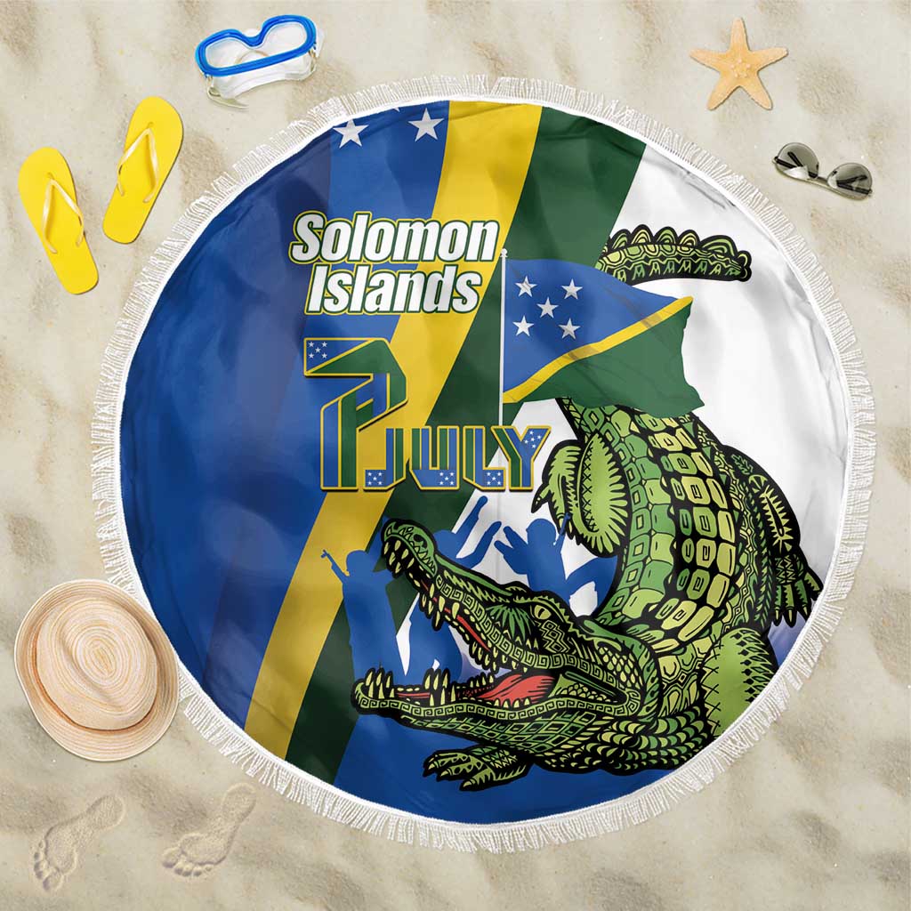 Solomon Islands Independence Day Beach Blanket Happy 7 July Crocodile Flag Style LT14 One Size 150cm Blue - Polynesian Pride