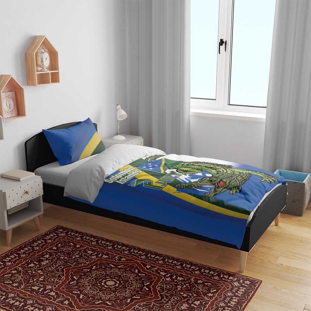 Solomon Islands Independence Day Bedding Set Happy 7 July Crocodile Flag Style
