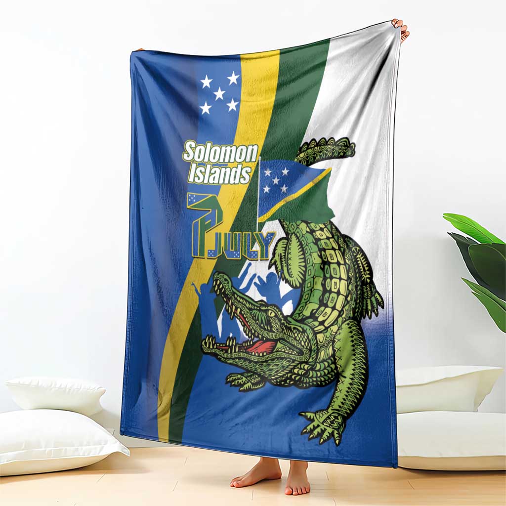 Solomon Islands Independence Day Blanket Happy 7 July Crocodile Flag Style