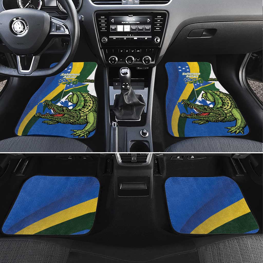 Solomon Islands Independence Day Car Mats Happy 7 July Crocodile Flag Style LT14 Set 4pcs Blue - Polynesian Pride