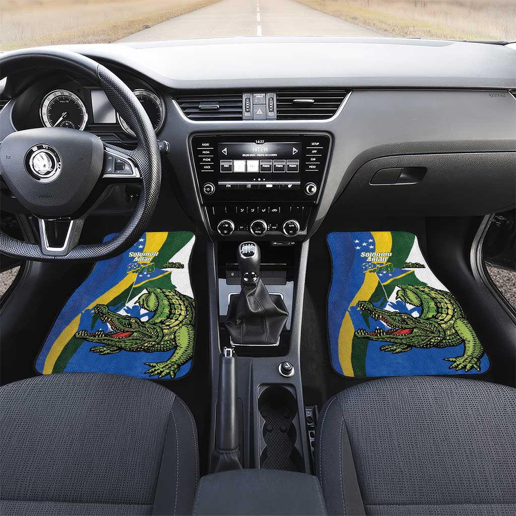 Solomon Islands Independence Day Car Mats Happy 7 July Crocodile Flag Style LT14 Set 2pcs - Front Blue - Polynesian Pride