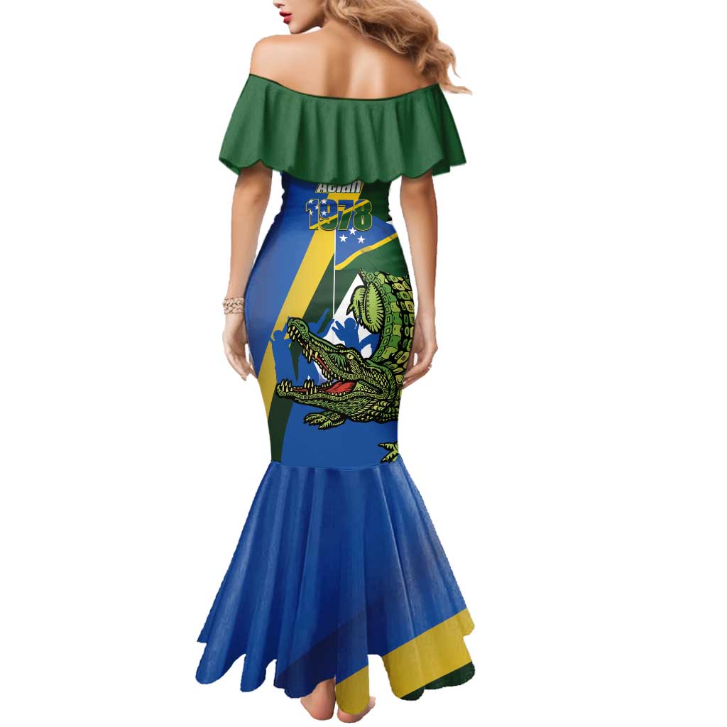 Solomon Islands Independence Day Family Matching Mermaid Dress and Hawaiian Shirt Happy 7 July Crocodile Flag Style LT14 - Polynesian Pride
