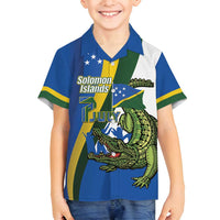 Solomon Islands Independence Day Family Matching Off Shoulder Short Dress and Hawaiian Shirt Happy 7 July Crocodile Flag Style