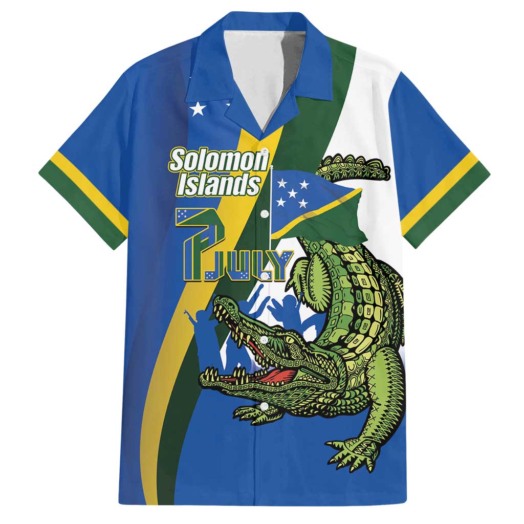 Solomon Islands Independence Day Family Matching Puletasi and Hawaiian Shirt Happy 7 July Crocodile Flag Style