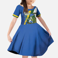 Solomon Islands Independence Day Family Matching Short Sleeve Bodycon Dress and Hawaiian Shirt Happy 7 July Crocodile Flag Style LT14 Daughter's Dress Blue - Polynesian Pride