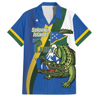 Solomon Islands Independence Day Family Matching Short Sleeve Bodycon Dress and Hawaiian Shirt Happy 7 July Crocodile Flag Style LT14 Dad's Shirt - Short Sleeve Blue - Polynesian Pride