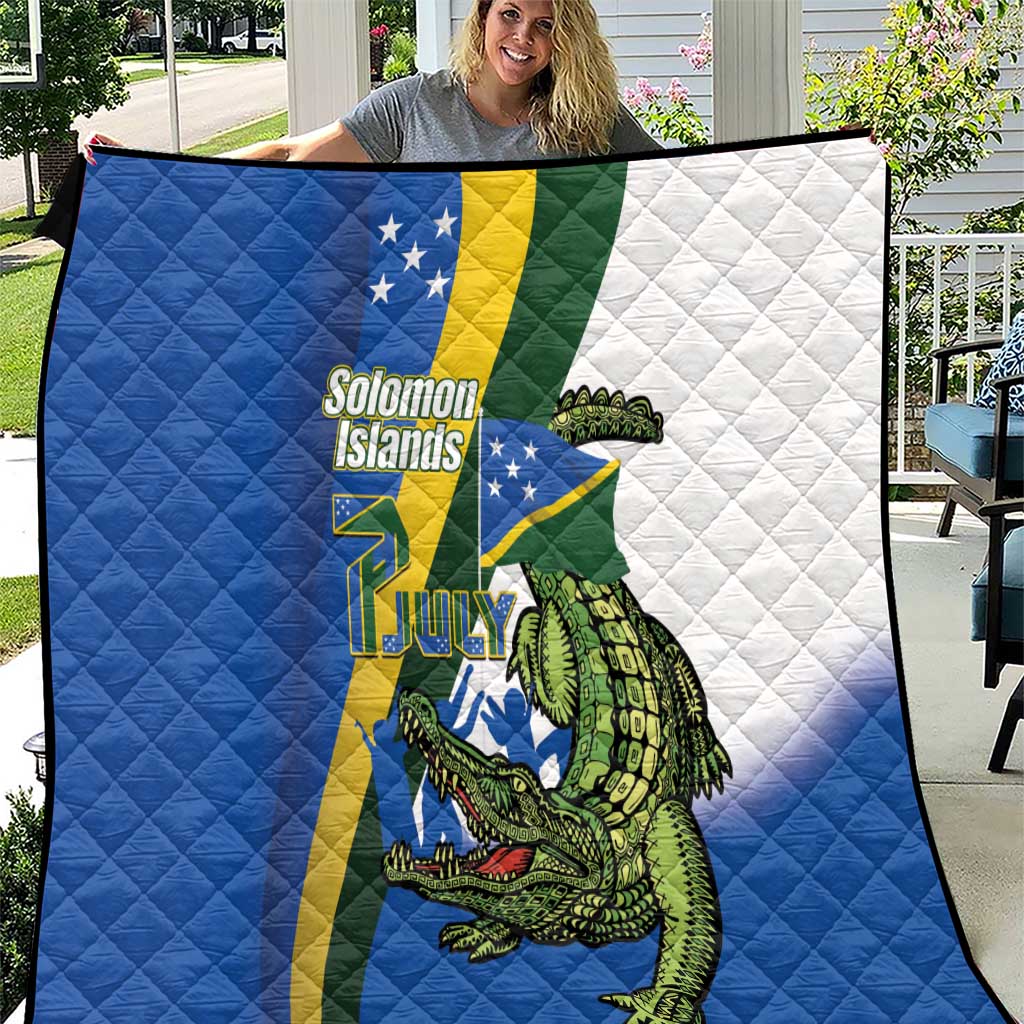 Solomon Islands Independence Day Quilt Happy 7 July Crocodile Flag Style LT14 Blue - Polynesian Pride